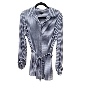 Who What Wear Gray Striped Cotton‎ Button Up Dress Shirt Size Medium NWOT